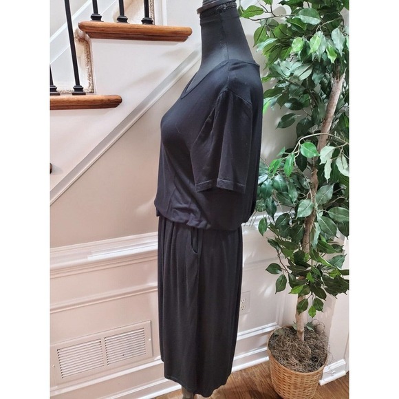 Simier Fariry Women Black Rayon Round Neck Short Sleeve Knee Length Dress Size L - Picture 6 of 11